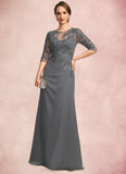 Maggie Sheath/Column Scoop Illusion Floor-Length Chiffon Lace Mother of the Bride Dress With Pleated Sequins STIP0021757