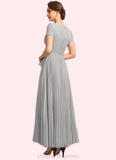 Luna A-line V-Neck Ankle-Length Chiffon Mother of the Bride Dress With Pleated STIP0021777