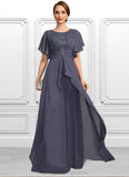 Aracely A-line Scoop Floor-Length Chiffon Lace Mother of the Bride Dress With Pleated STIP0021780