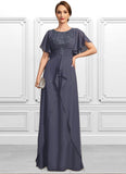 Aracely A-line Scoop Floor-Length Chiffon Lace Mother of the Bride Dress With Pleated STIP0021780