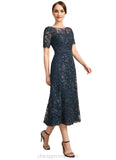 Daisy A-line Scoop Illusion Tea-Length Lace Mother of the Bride Dress With Sequins STIP0021781