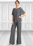 Alissa Jumpsuit/Pantsuit Separates Scoop Floor-Length Chiffon Mother of the Bride Dress With Beading STIP0021783