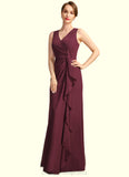 Irene Sheath/Column V-Neck Floor-Length Chiffon Mother of the Bride Dress With Beading Cascading Ruffles STIP0021835