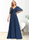 Madge A-line V-Neck Floor-Length Chiffon Lace Mother of the Bride Dress With Sequins STIP0021888