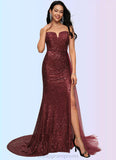 Thea Trumpet/Mermaid V-Neck Sweep Train Sequin Prom Dresses STIP0022227