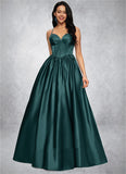 Adelyn Ball-Gown/Princess V-Neck Floor-Length Satin Prom Dresses With Pleated STIP0022230