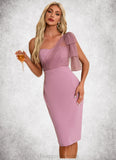 Sue One Shoulder Elegant Sheath/Column Polyester Tulle Midi Dresses STIP0022343