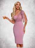 Sue One Shoulder Elegant Sheath/Column Polyester Tulle Midi Dresses STIP0022343