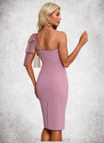 Sue One Shoulder Elegant Sheath/Column Polyester Tulle Midi Dresses STIP0022343