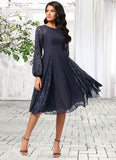 Yareli A-line Scoop Knee-Length Chiffon Lace Cocktail Dress STIP0022347