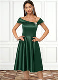 Susan A-line Asymmetrical Knee-Length Satin Cocktail Dress With Rhinestone Crystal Brooch STIP0022407