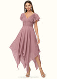 Skylar A-line V-Neck Ankle-Length Chiffon Cocktail Dress With Ruffle STIP0022486