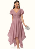 Skylar A-line V-Neck Ankle-Length Chiffon Cocktail Dress With Ruffle STIP0022486