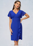 Melanie Sheath/Column V-Neck Knee-Length Chiffon Cocktail Dress With Cascading Ruffles STIP0022487