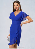 Melanie Sheath/Column V-Neck Knee-Length Chiffon Cocktail Dress With Cascading Ruffles STIP0022487