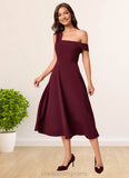 Meadow A-line One Shoulder Tea-Length Stretch Crepe Cocktail Dress With Ruffle STIP0022501
