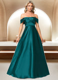 Azaria A-line Off the Shoulder Floor-Length Stretch Satin Bridesmaid Dress STIP0022595