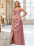 Cassandra A-line Cowl Floor-Length Stretch Satin Bridesmaid Dress STIP0022603