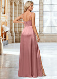 Cassandra A-line Cowl Floor-Length Stretch Satin Bridesmaid Dress STIP0022603