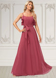 Nyla A-line V-Neck Floor-Length Chiffon Bridesmaid Dress With Ruffle STIP0022604