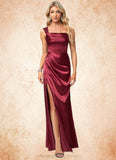 Summer A-line Square Floor-Length Stretch Satin Bridesmaid Dress STIP0022607