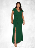 Yasmin Mermaid V-Neck Pleated Stretch Crepe Floor-Length Dress STIP0022649