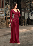 Tina Mermaid V-Neck Pleated Velvet Floor-Length Dress STIP0022683