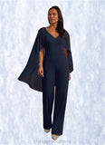 Val Sequins Lace Stretch Crepe Jumpsuit/Pantsuit Dark Navy STIP0022693