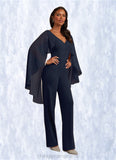 Val Sequins Lace Stretch Crepe Jumpsuit/Pantsuit Dark Navy STIP0022693