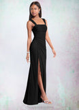 Tiffany Sheath Ruched Mesh Floor-Length Dress black STIP0022704