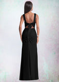 Tiffany Sheath Ruched Mesh Floor-Length Dress black STIP0022704