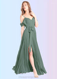 Valery A-Line Off the Shoulder Chiffon Floor-Length Dress Eucalyptus STIP0022725