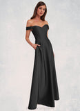 Veronica Off Shoulder Dropwaist Stretch Satin Ball Gown black STIP0022726