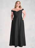 Veronica Off Shoulder Dropwaist Stretch Satin Ball Gown black STIP0022726