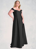 Veronica Off Shoulder Dropwaist Stretch Satin Ball Gown black STIP0022726