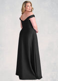 Veronica Off Shoulder Dropwaist Stretch Satin Ball Gown black STIP0022726