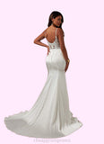 Trinity Mermaid Lace Stretch Satin Chapel Train Dress Diamond White STIP0022766