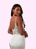 Trinity Mermaid Lace Stretch Satin Chapel Train Dress Diamond White STIP0022766