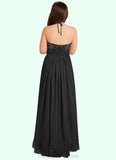 Theresa A-Line Lace Chiffon Asymmetrical Junior Bridesmaid Dress black STIP0022855