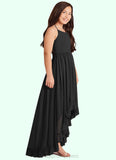 Theresa A-Line Lace Chiffon Asymmetrical Junior Bridesmaid Dress black STIP0022855