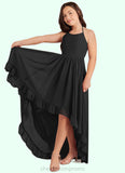 Theresa A-Line Lace Chiffon Asymmetrical Junior Bridesmaid Dress black STIP0022855