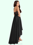 Theresa A-Line Lace Chiffon Asymmetrical Junior Bridesmaid Dress black STIP0022855