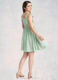 Zaria A-Line Pleated Chiffon Mini Junior Bridesmaid Dress Agave STIP0022864