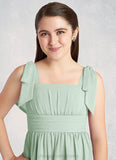 Zaria A-Line Pleated Chiffon Mini Junior Bridesmaid Dress Agave STIP0022864