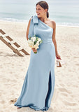 Trumpet/Mermaid One-Shoulder Sleeveless Floor-Length Stretch Satin Plus Size Bridesmaid Dresses with Bowknot - Plus Size Bridesmaid Dresseses Phyllis STIP0025228