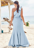 Trumpet/Mermaid One-Shoulder Sleeveless Floor-Length Stretch Satin Plus Size Bridesmaid Dresses with Bowknot - Plus Size Bridesmaid Dresseses Phyllis STIP0025228