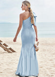 Trumpet/Mermaid One-Shoulder Sleeveless Floor-Length Stretch Satin Bridesmaid Dresses with Bowknot Ryann STIP0025229