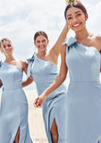 Trumpet/Mermaid One-Shoulder Sleeveless Floor-Length Stretch Satin Bridesmaid Dresses with Bowknot Ryann STIP0025229