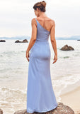 Trumpet/Mermaid One-Shoulder Sleeveless Floor-Length Stretch Satin Bridesmaid Dresses with Pleated Split Armani STIP0025254