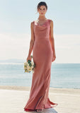 Trumpet/Mermaid Cowl Neck Sleeveless Floor-Length Stretch Satin Bridesmaid Dresses with Sashes Malia STIP0025281